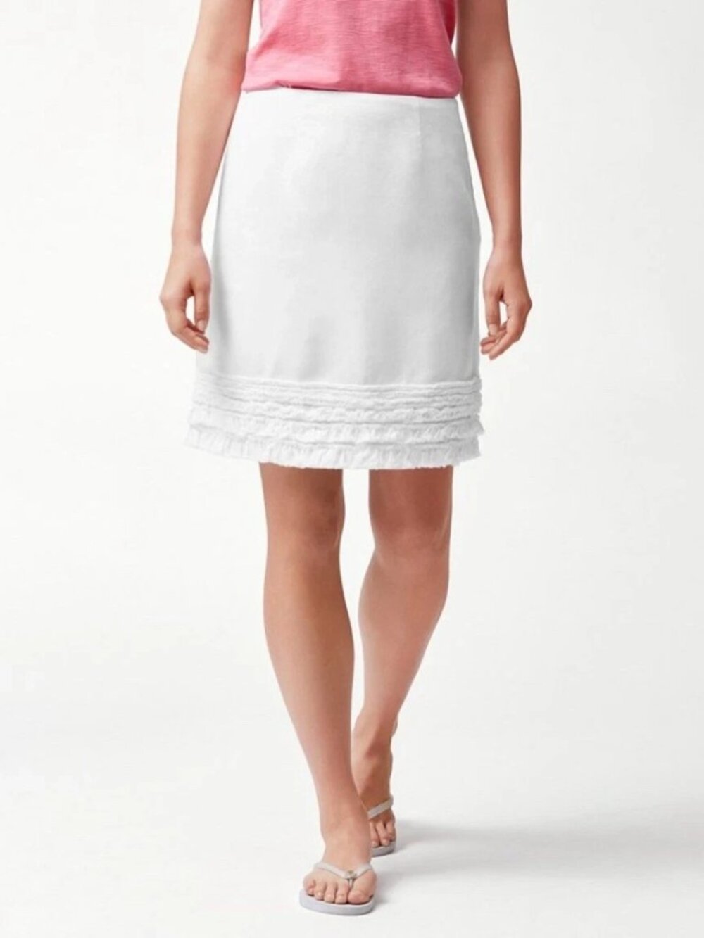TOMMY BAHAMA White Linen Skirt with Smocked Ruffles